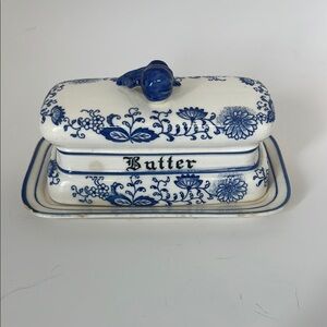 Vintage Blue Onion Floral Butter Dish